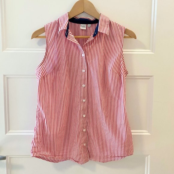 Twik Red and White striped sleeveless button up blouse - Picture 2 of 11